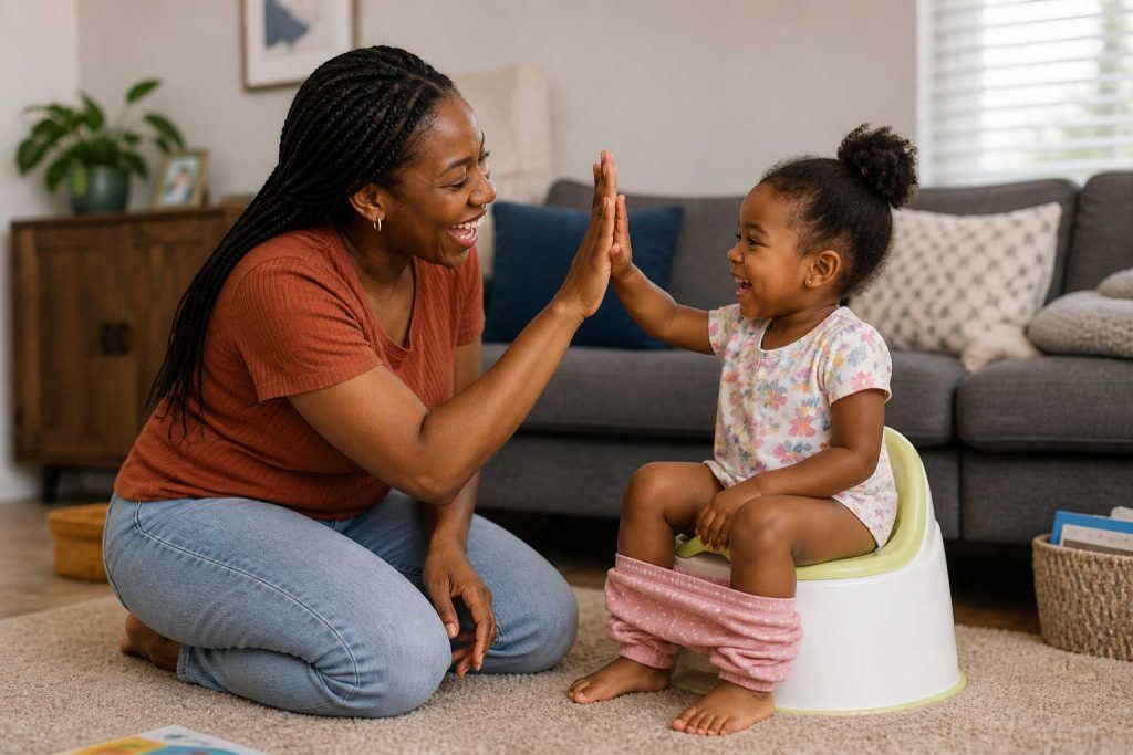 Book a Potty Training Consultation mother and child high five potty training